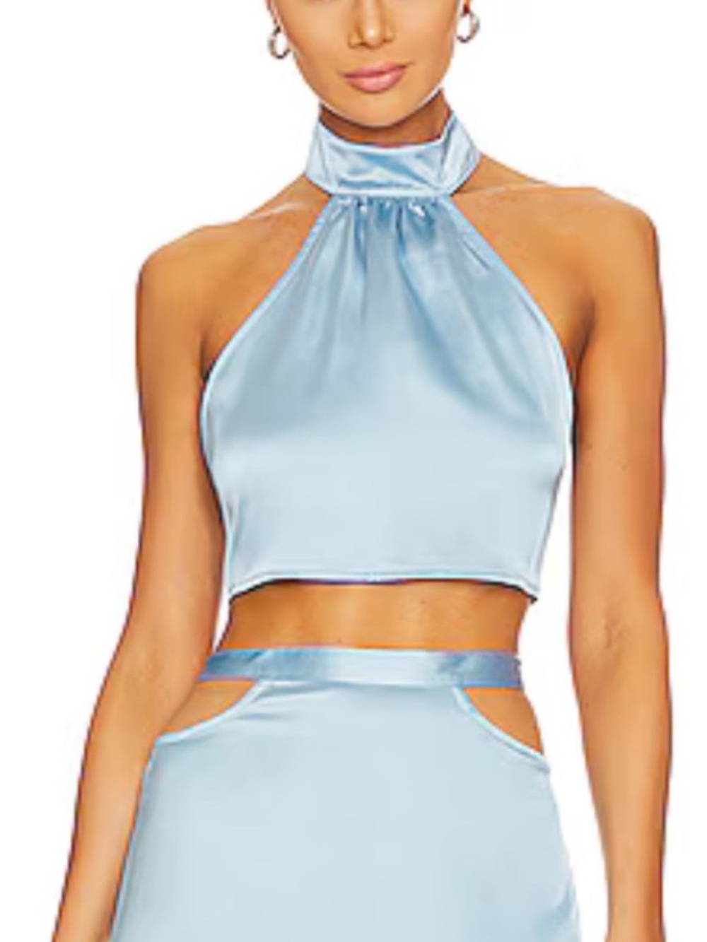 WeWoreWhat Light Blue Satin Halter Crop Top